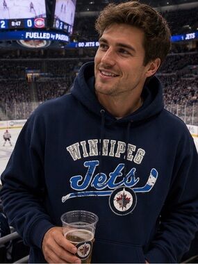 Winnipeg Jets Authentic Retro Sport Navy Pullover Hoodie - Men Sz L